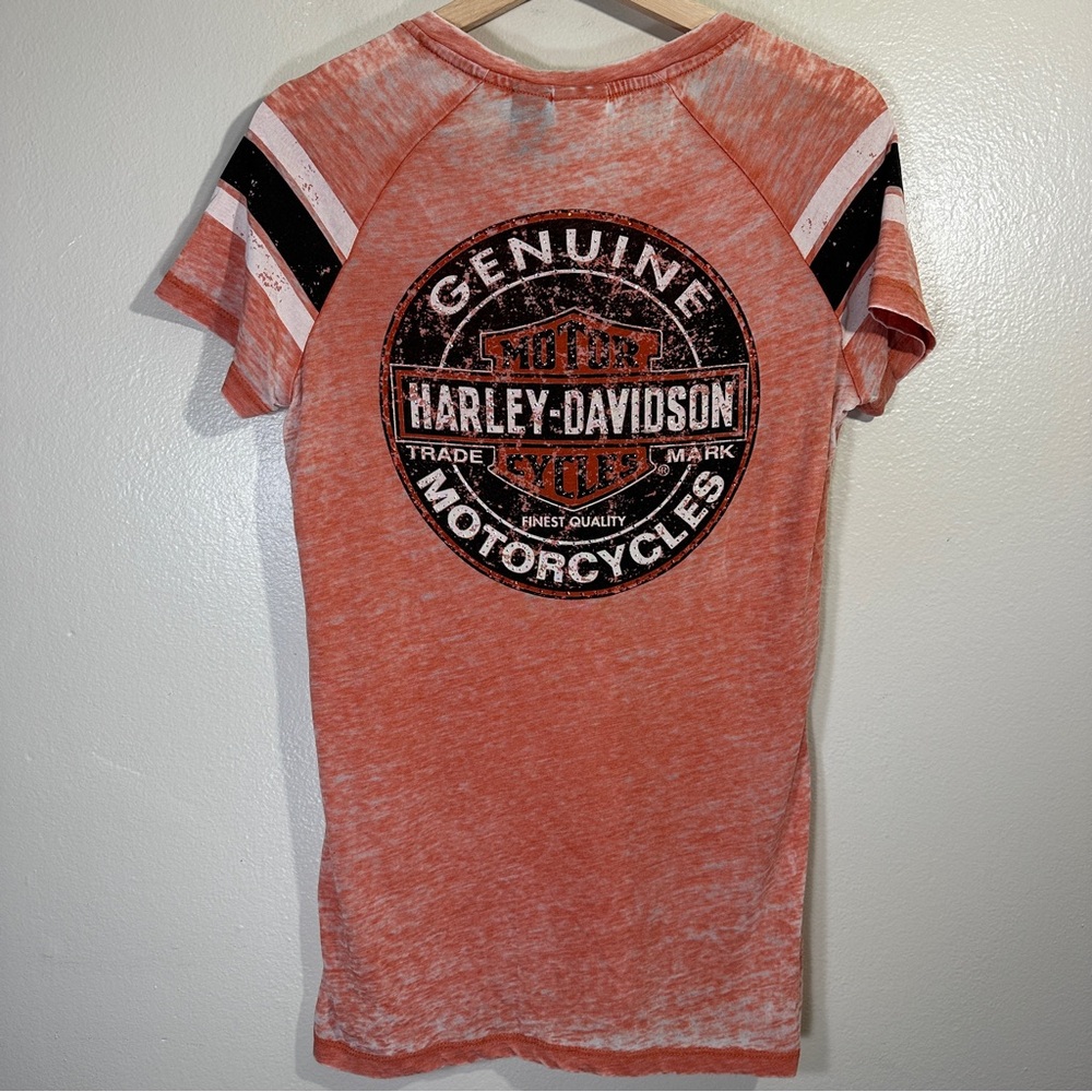 Harley-Davidson Womens Medium Genuine Oil Can Burnout Tee Vintage Orange - Picture 2 of 8